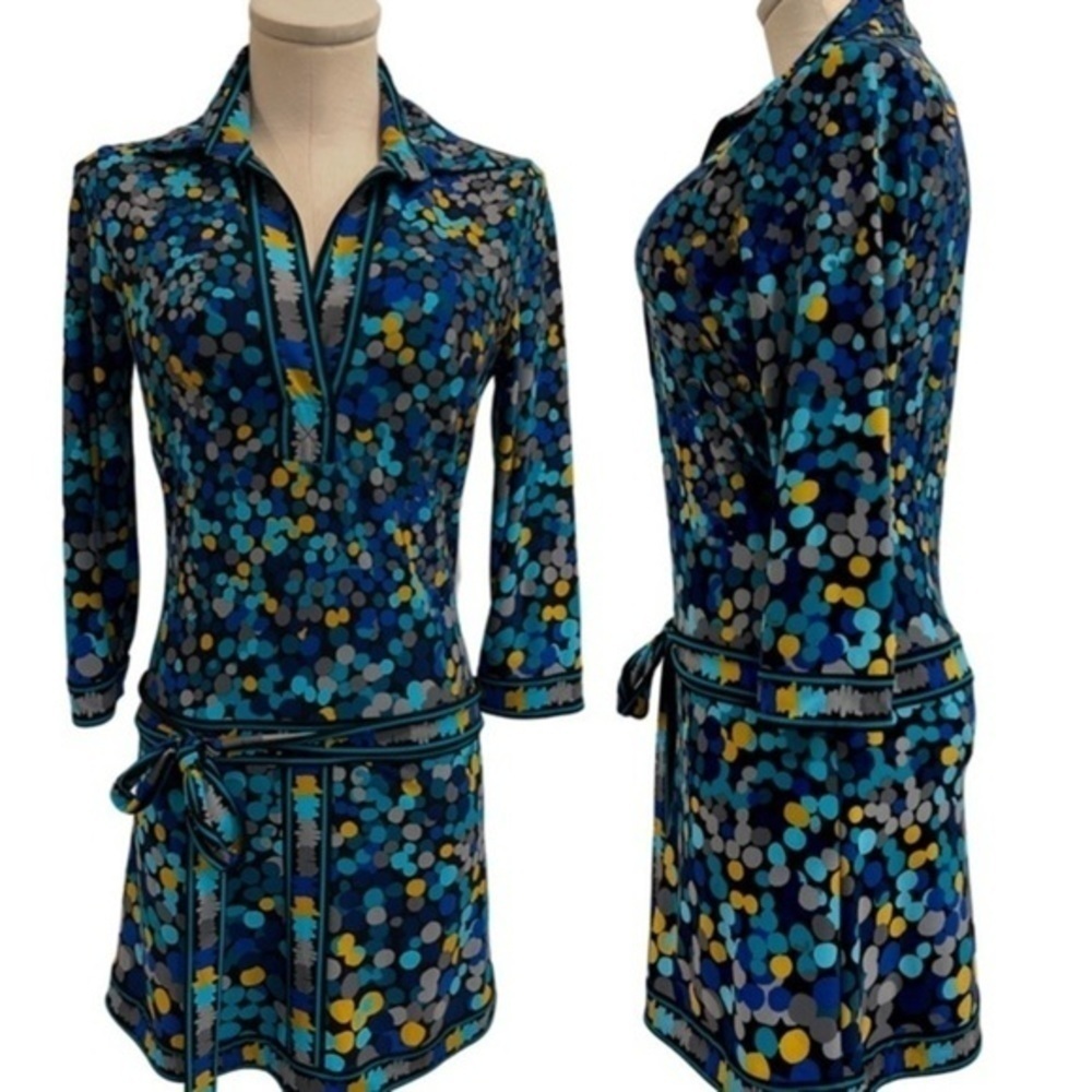 Bcbgmaxazria Colorful Drop Waist Short Shirt Dress with Belt